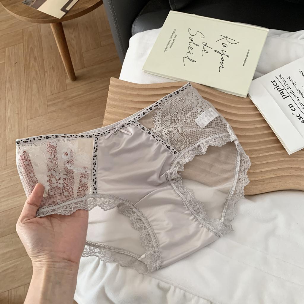 Women's Summer Breathable Lace Light Luxury Satin Mesh Wrap Hip Mid Low Waist Briefs