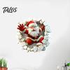 3D Visual Effect Wall Art Santa Sticker, Christmas Decal, Realistic Breaking Through The Decals for Home Decor Effect, Self-Adhesive Festive