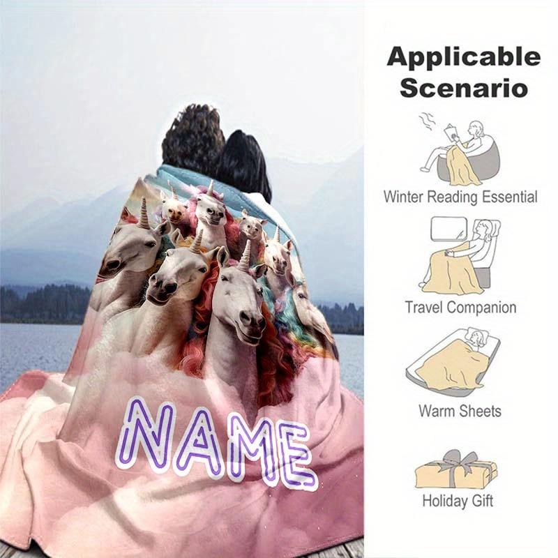 Funny Unicorn Customize Your Name Blanket Warm Comfortable Soft Blanket For Chair Office Sofa Bed Sofa Office Camping Suitable For Gifting Relatives