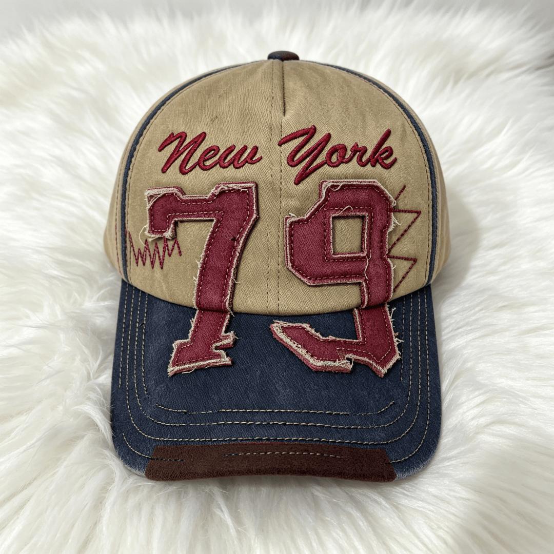 

Vintage New York 79 Embroidery Baseball Cap For Men Women Washed Cotton Distressed Dad Hat Adjustable Unisex Sports Sun Hat Adjustable темно-синього кольору