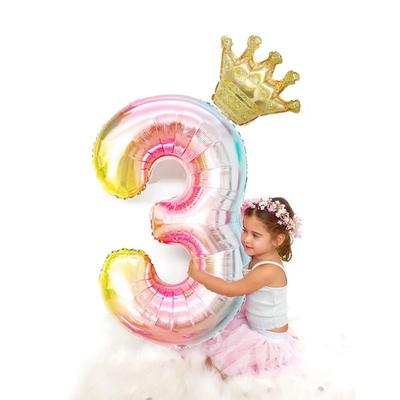 40-inch Gradient Digital Crown Balloon for Children's First Birthday Party Decoration