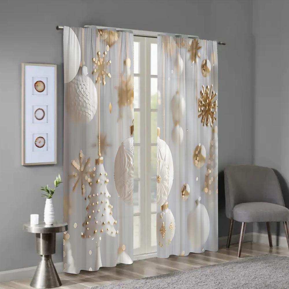 Julgardiner Vit Guld Dekor 2 Paneler 3D-tryck Högtidsdekoration Sovrum Vardagsrum Snöflingeornament Elegant Mysigt