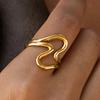 Yori Minimalist Stainless Steel Double Layer Wave Open Ring Waterproof Rust Proof Office Ladies Chic Jewelry New Gift