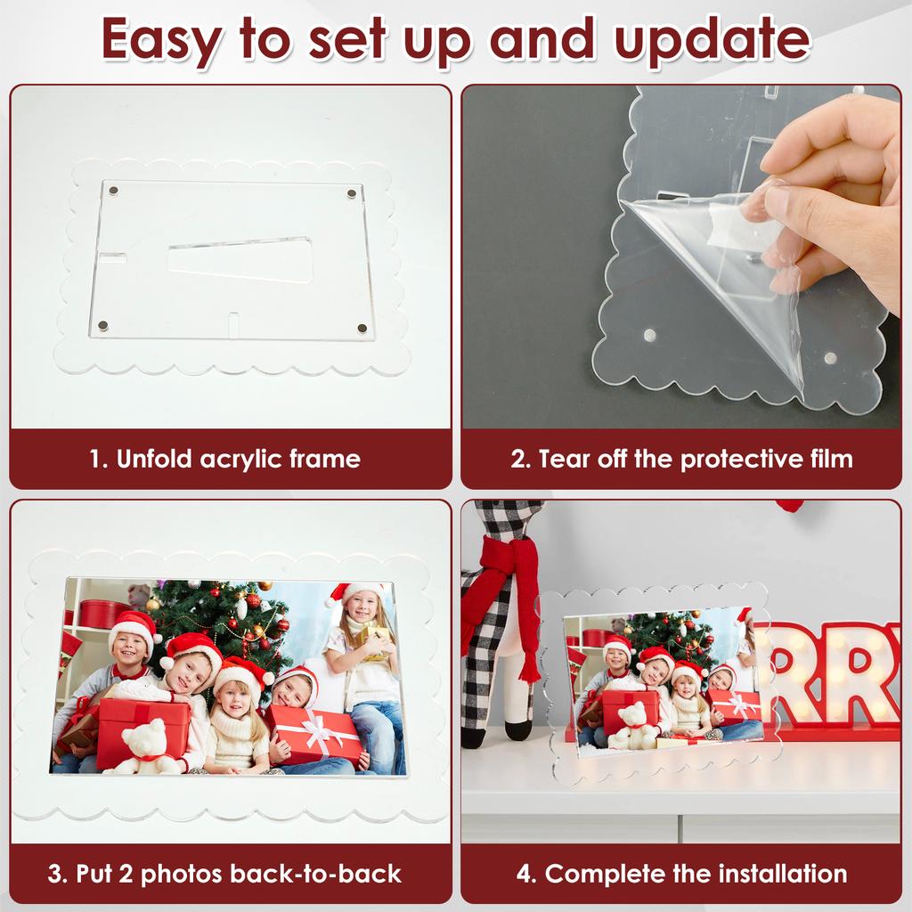 3 Pcs Magnetic Photo Frames with Stand Acrylic Scalloped Picture Frame Clear Magnetic Photo Frame Multifunctional Magnet Picture