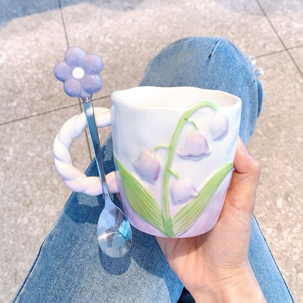 High Value Flower Mug Design Sense Water Cup Girl Heart Mug Hand-painted Cup Birthday Gift Souvenir