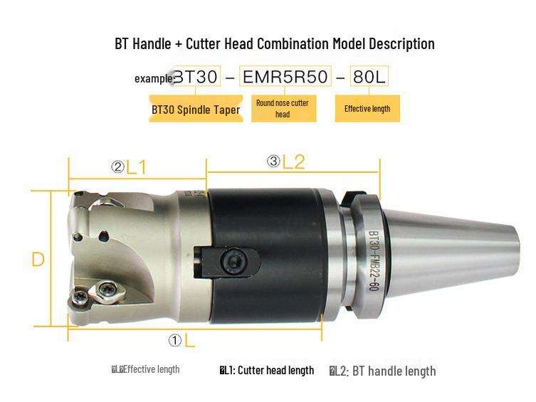 EMR Face Milling Round Nose CNC Tool Holder BT40 R5 Extended Cutter Head