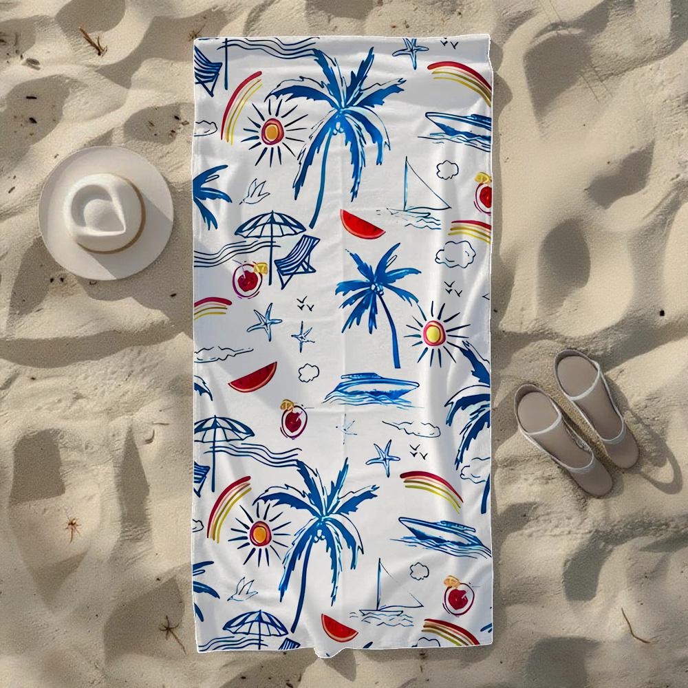 Tropical Palm Tree Fruit Beach Towel, Soft Quick-Drying, Perfect For Portable Outdoor Travel, Swimming, Camping And Summer Beach