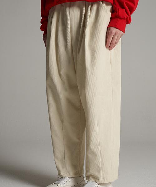 TENER Corduroy Dart Wide Banding Pants Ivory