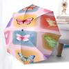 Colorful Butterfly Print Automatic Opening/Closing Umbrella with Foldable Design, Iron Frame Outdoor Rain Gear for Festivals, Travelers, Dai