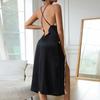 Simulationsseiden-Pyjama Spitze Sexy V-Ausschnitt Langer Schlitz Träger-Pyjama Pyjama Loungewear
