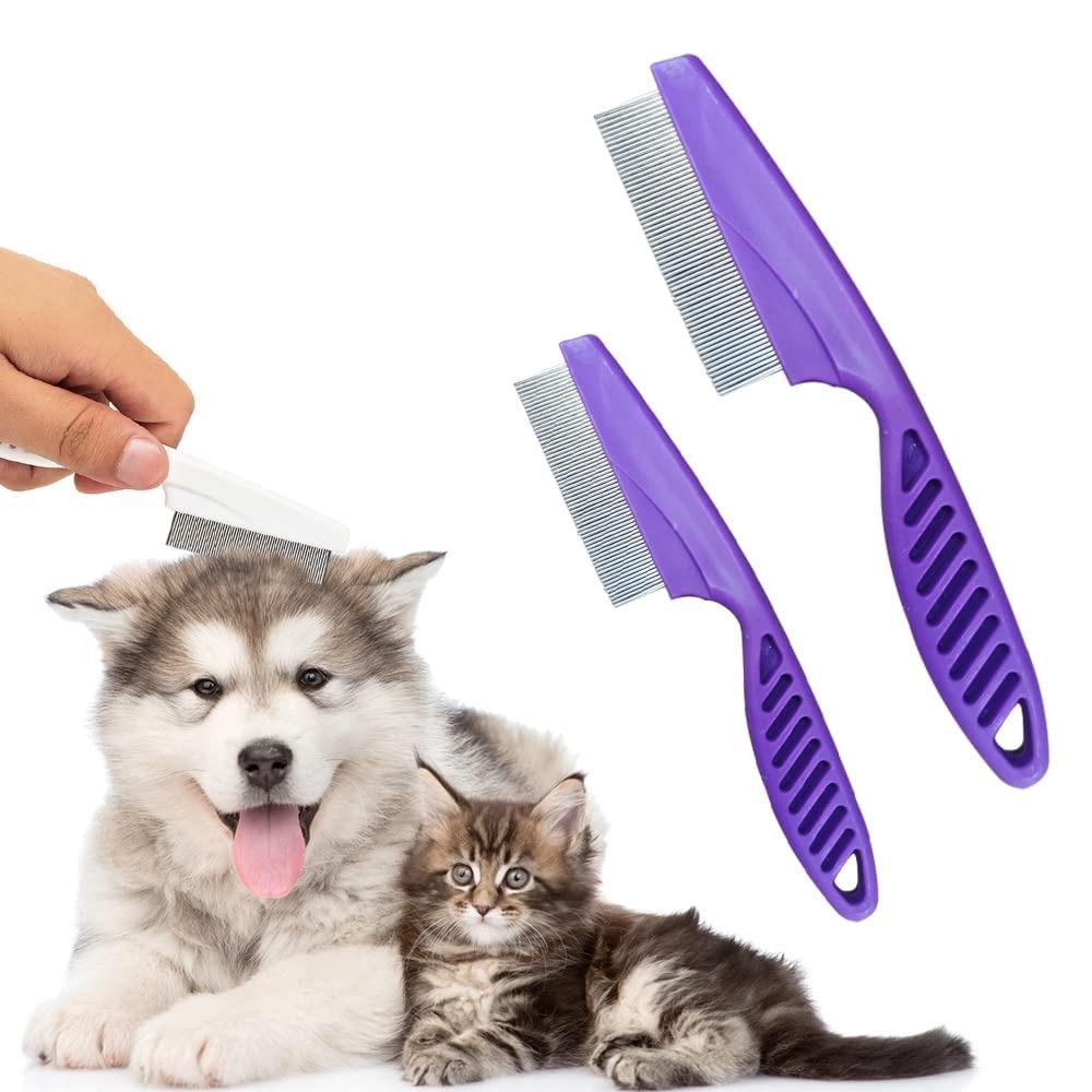 Multi-functional pet hair comb, multi-functional pet grooming brush, removes fleas and tear stains (purple, 2 pieces) Pack of 2