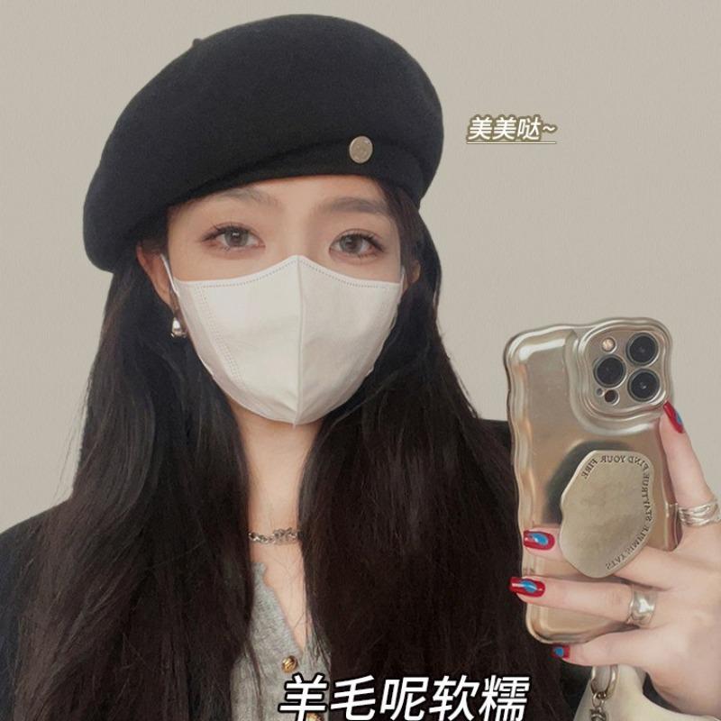 Autumn and Winter Hat Wool Beret Women's Winter Face Small Versatile Painter Hat High-end Hat