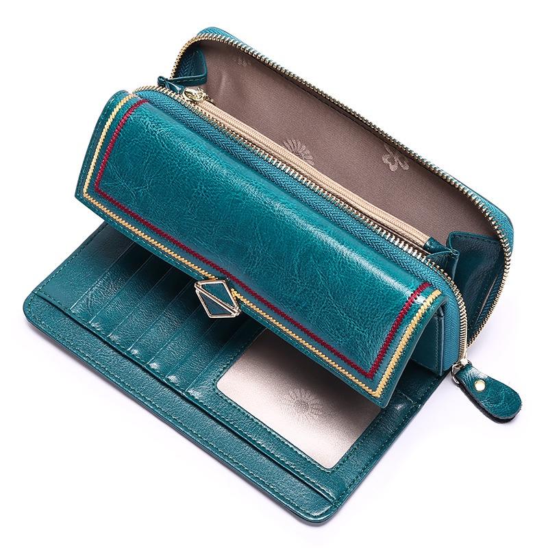 IELGY Женская сумка кожаная денежная ретро черная большая емкость на молнии модная — фото 6