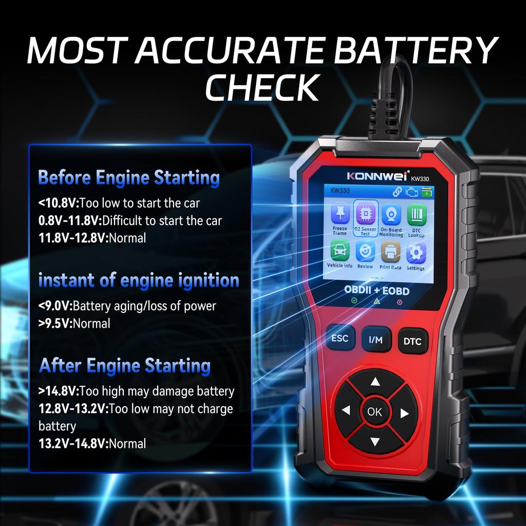 AWP1 2026 KONNWEI KW330 Car OBD2 Fault Scanner Engine Battery Test Fault Code Clear Real-Time Data Professional OBD Inspection Tool