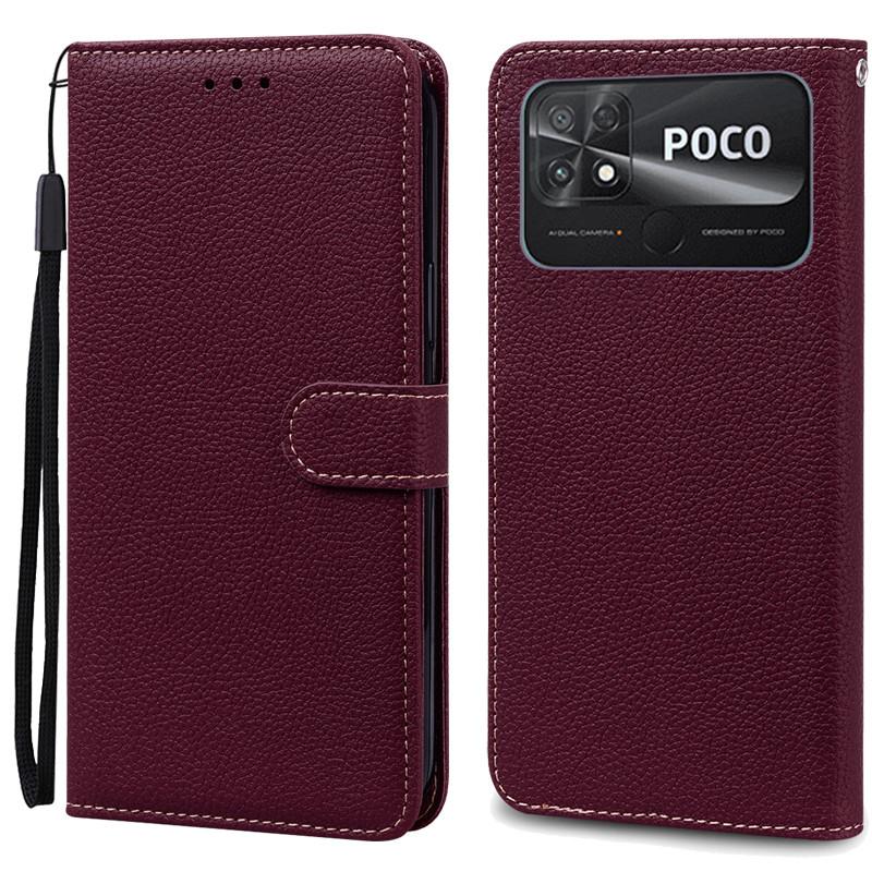 

Чохол POCO C40 Шкіряний Гаманець Чохол-книжка Для Чохол POCO C40 Xiaomi POCO C40 C 40 PocoC40 Чохол для телефону Coque Fundas Etui Shell For POCO C40 вина червоного кольору