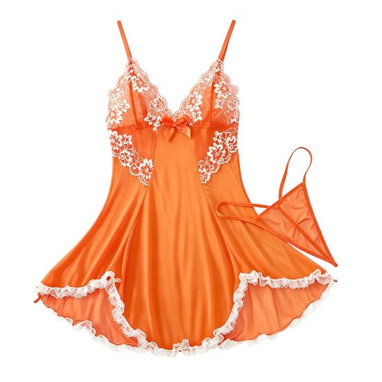 Plus Size Sexy Babydoll Nightdress for Women, V Neck Lace Sheer Mesh Nightgown, Spaghetti Strap Chemise Slip Dress with Thong