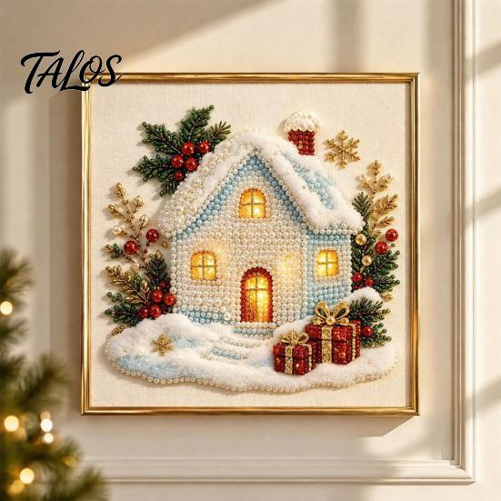 Decorative Holiday Artwork Xmas Faux Pearl Art Kit, DIY Santa Claus Painting Christmas 3D Bead for Adults Tree Reindeer Craft Set Adults, Home