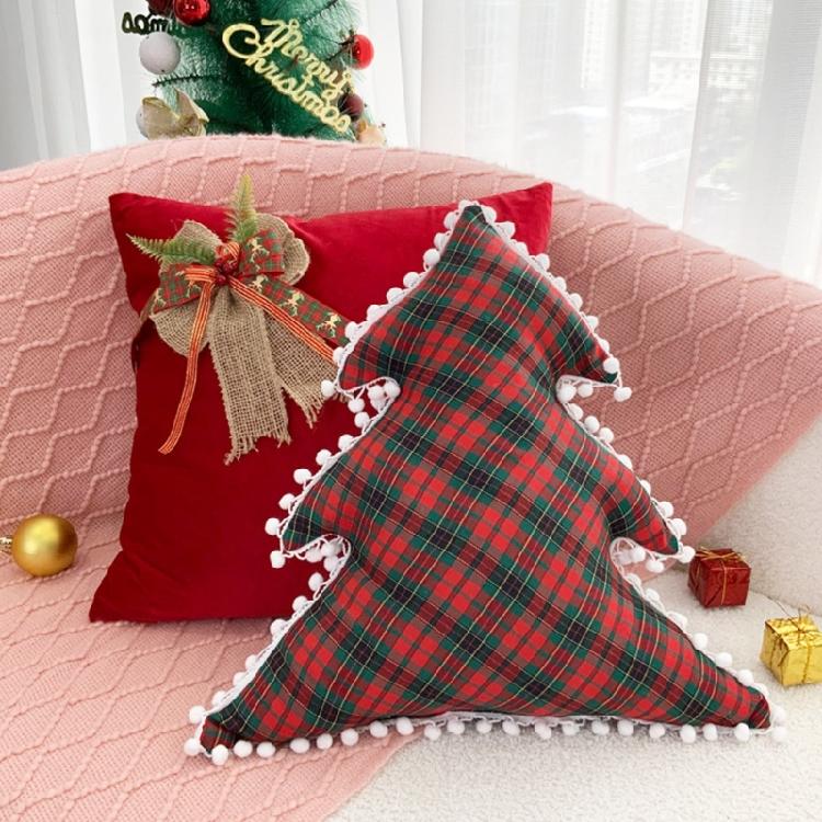 Christmas Cross Bowknot Velvet Cushion Pillow with Filler for Home Couch Sofa