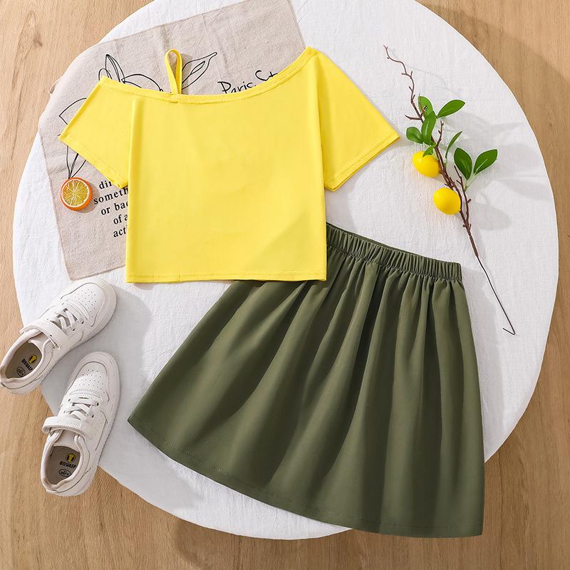 Girls' Fashionable Outfit - Summer Children's Halter-top Short-sleeved Top and Skirt Set (two-piece)