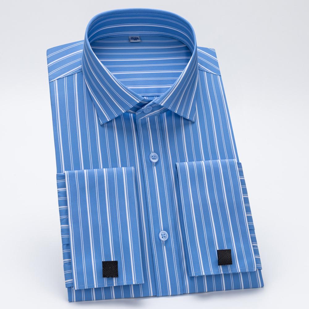 Camicia da Smoking da Uomo in Modal a Righe con Collo Windsor e Polsino alla Francese Include Gemelli, Abbigliamento Formale Professionale Elegante