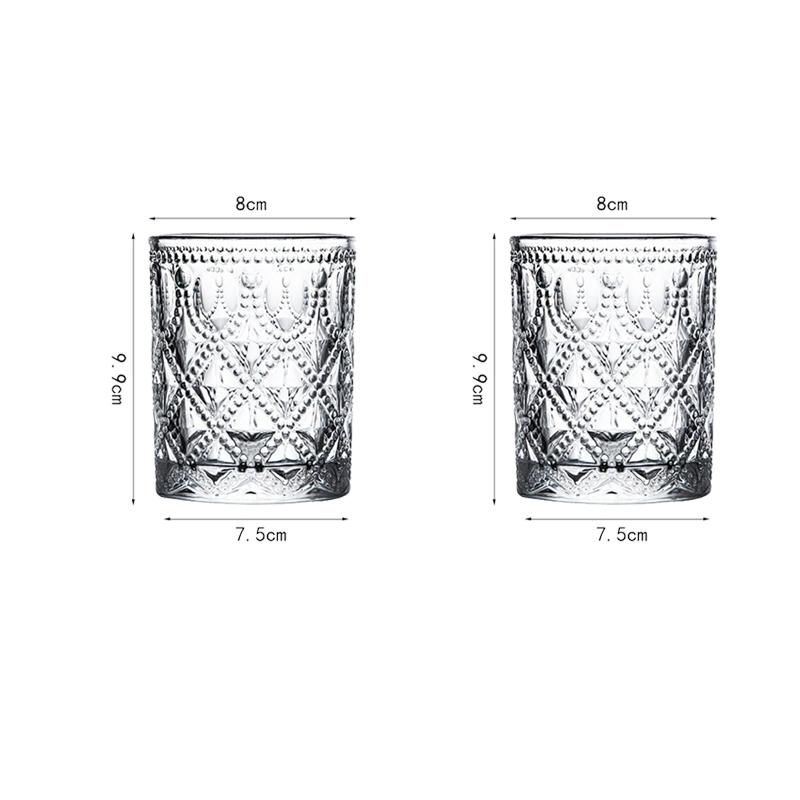 360ml/380ml Nordic Style Retro Relief Glass Cup Pastoral Style Milk Water Cup Transparent Home Gemstone Patterned Cocktail Cup 2pcs