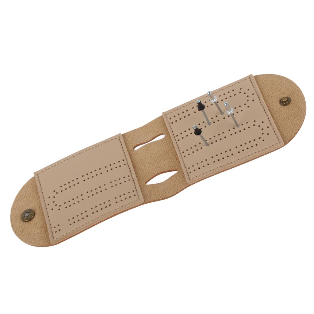 Krybbespillsett i lær med pinne Lettvektig Brun 2 spor Lærspillpose Poengtavle