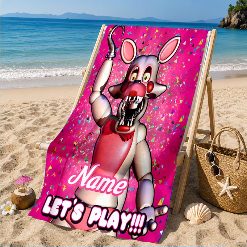 Custom Name Five Nights horror Theme Heart In Space Adventure Microfiber Beach Towel, Lightweight for Summer Travel, Swimming Pool Fan Gift