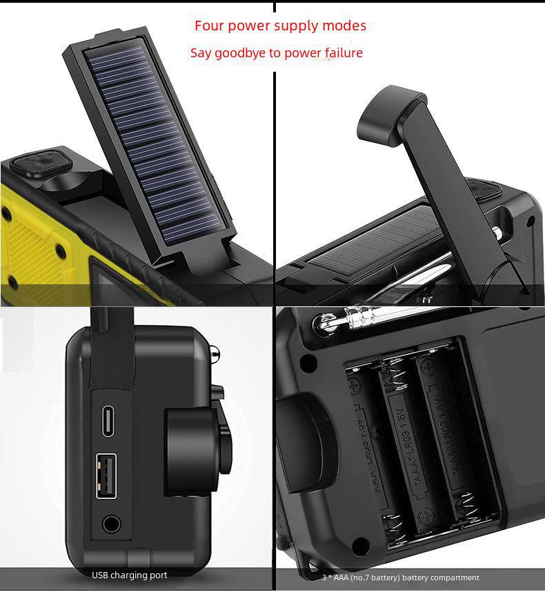 Radio d'urgence multifonctionnelle à énergie solaire et à manivelle & Lampe de poche Power Bank
