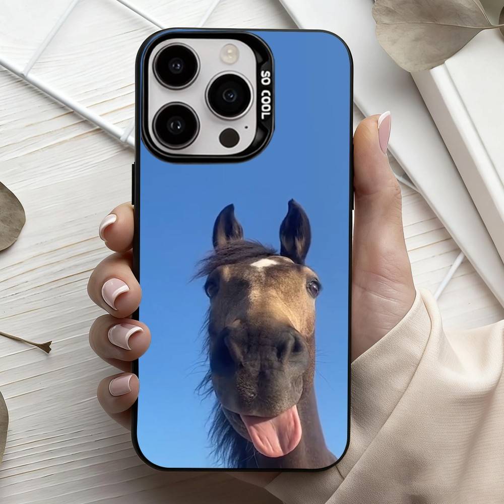 Funny Art Horse Animal   Phone Case For iPhone17,16,15,14,13,12,11 Plus,Pro Max Black Candy silver phone case