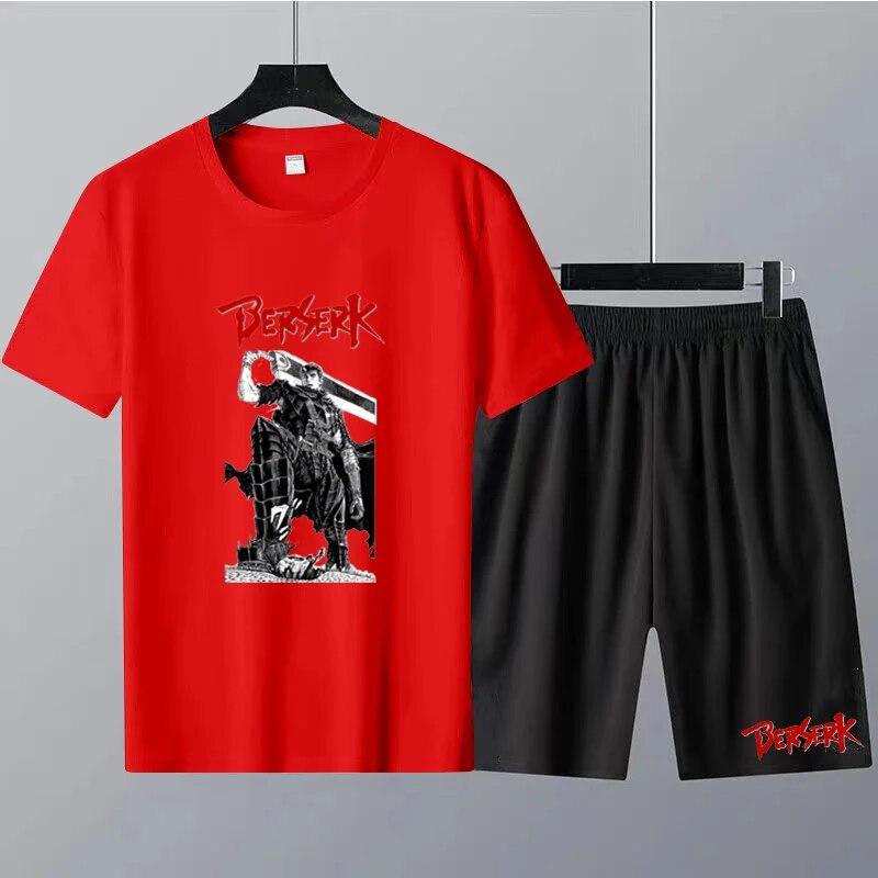 Japanese Anime Berserk Print Men's Round Neck T-shirt Sets Summer T-Shirt Shorts 2pcs Set Oversized Tracksuit Casual Men Clothes