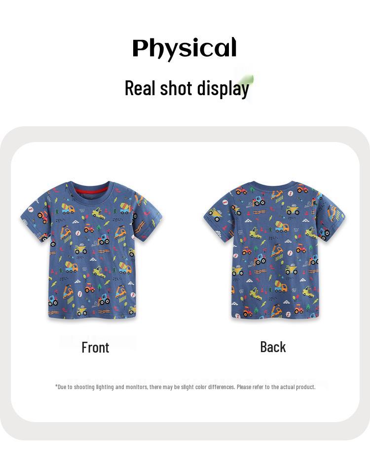 Summer Kids' Short-Sleeve T-Shirt with Construction Vehicle Print - European/American Style