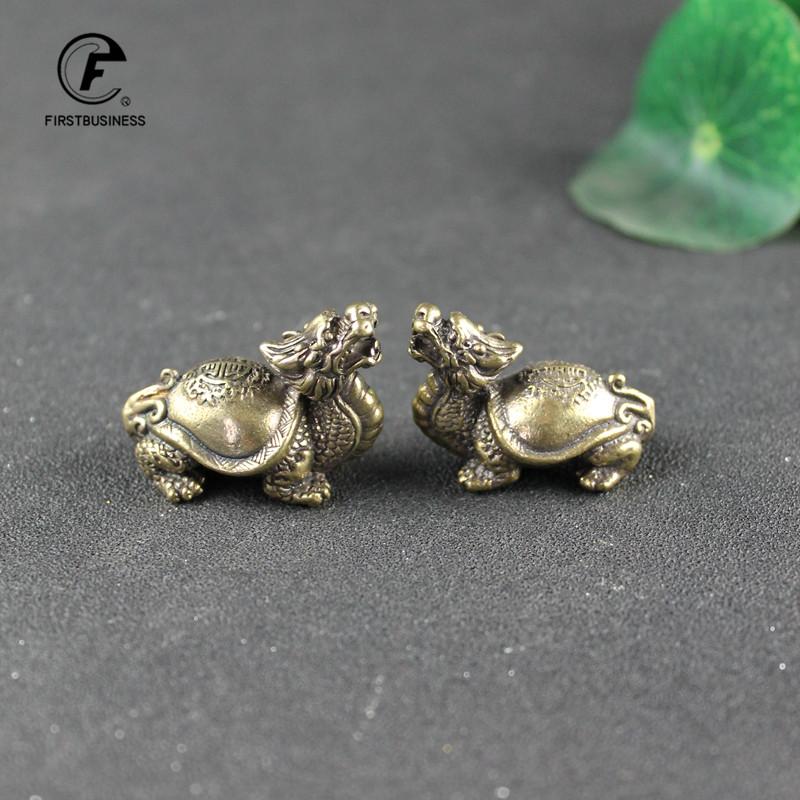 Antique Copper Solid Longevity Dragon Turtle Miniature Figurines Desk Ornament Vintage Brass Animal Sculpture Craft Home Decor