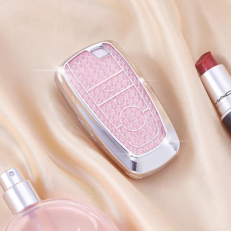 Crystal Pink Tpu For Ford Fusion Mustang Kuga Ecosport Explorer F-250 F-350 F-450 F-550 Raptor F150 Car Key Case Cover Holder