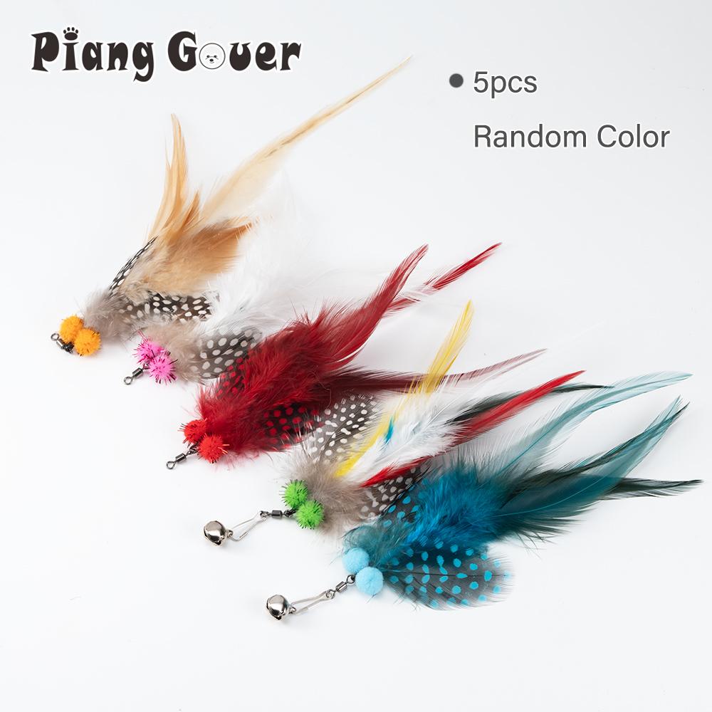 5pcs Random Colorful Feather Replacement Head for Cat Teaser Stick Rod Pet Cat Toys