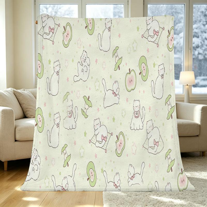 Cartoon Cat Flannel Blanket – Soft Plush Warm Cozy Throw, Ideal for Home Decor, Christmas & Halloween, Sofa Bedroom Use