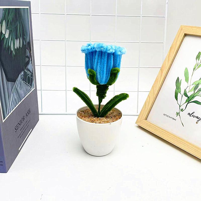 Multi Colored Plush Twisted Rod Rose Potted Desktop Decoration Ornament For Office Decor