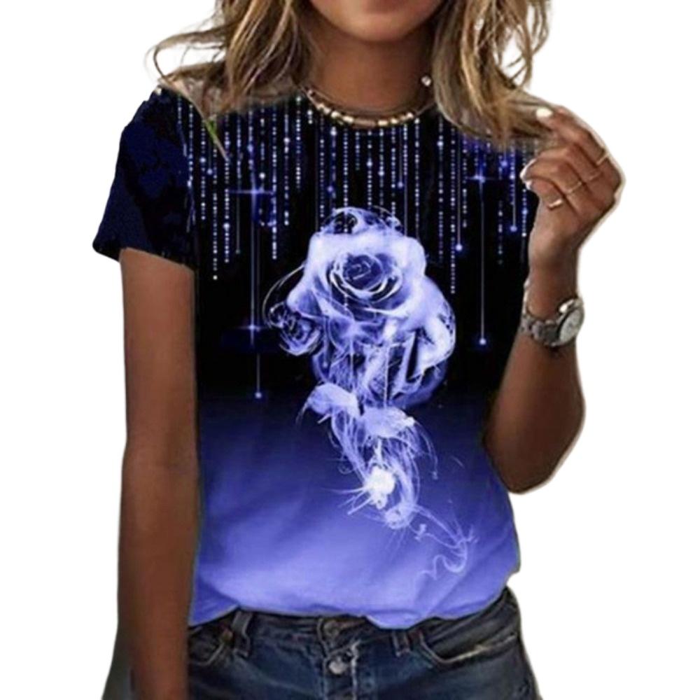 

HNXC женские модные повседневные летние весенние блузки и рубашки с коротким рукавом и круглым вырезом с цветочным принтом XXXXXL синий