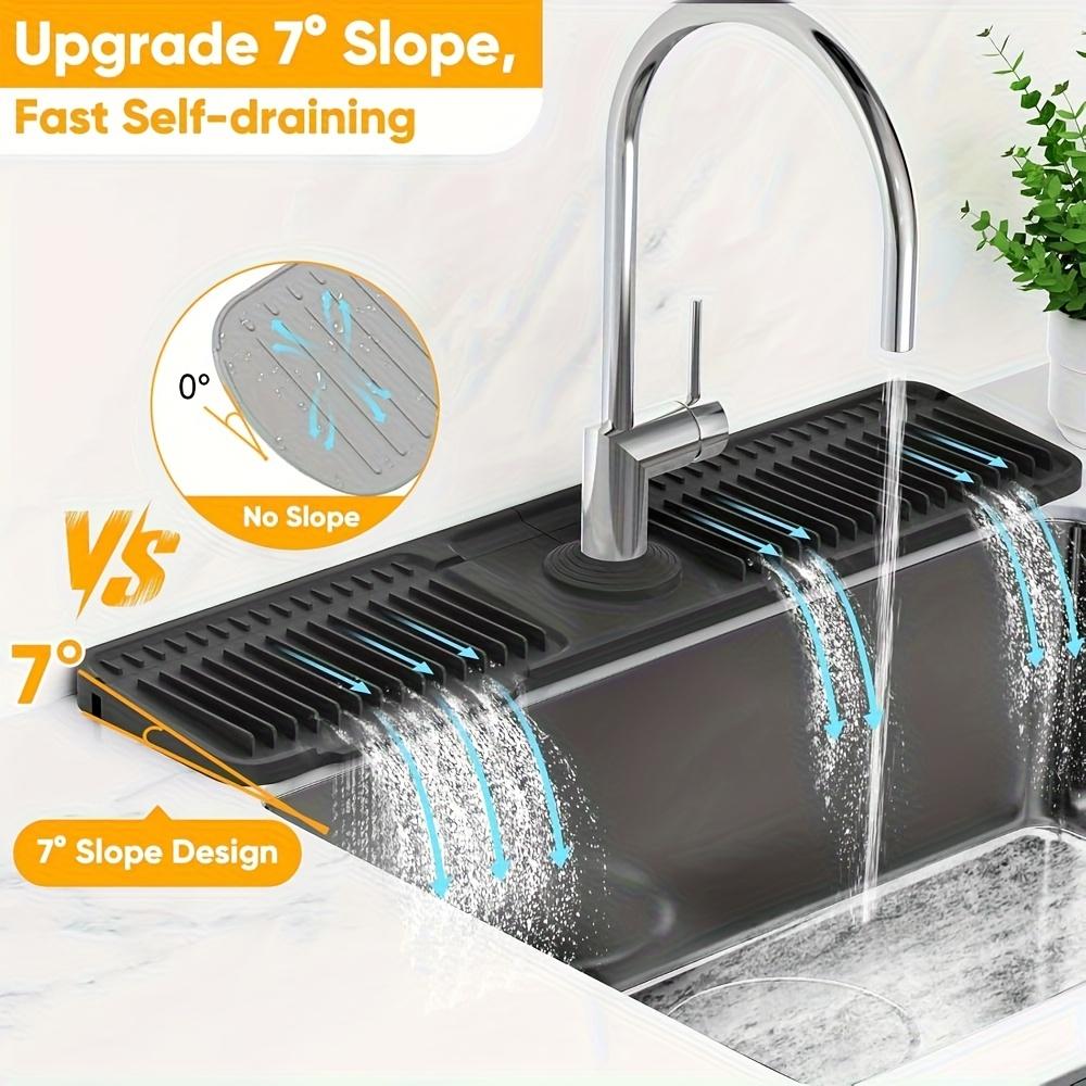 Kitchen Sink Splash Guard with 7° Slanted Design | Quick Drain, Snap-On Fix | Water Splash Catcher Suitable for Kitchen & Bathroom Countertops