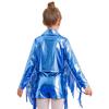 Girls Dance Jacket Metallic Tassel Design Turn Down Collar Long Sleeve Zipper Fringe Party Top