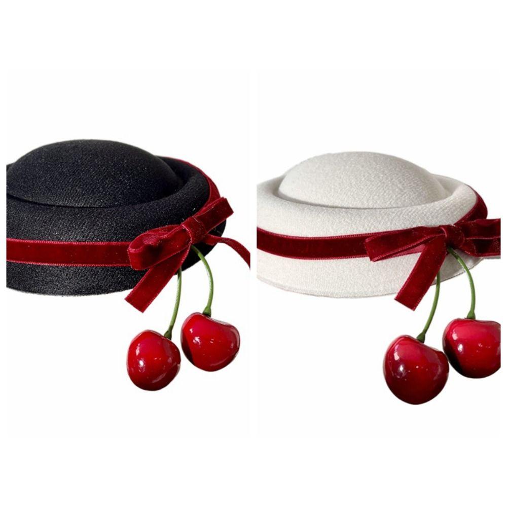 Headdress Round Hat Hair Clip French Style Women Hairpin Vintage Cherry Hat Hairpin  Photography