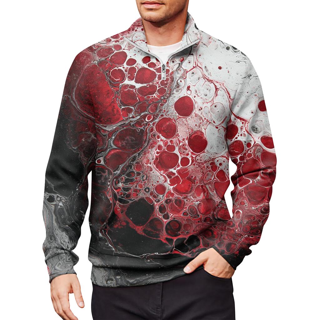 Men's Loose Casual 1/4 Zip Sweatshirt Fashion Printed Long Sleeve Top With Pockets