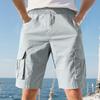 Summer Loose Men's Safari Style Shorts Multi Pockets Casual Loose Fit Straight Elastic Waist Beach Shorts