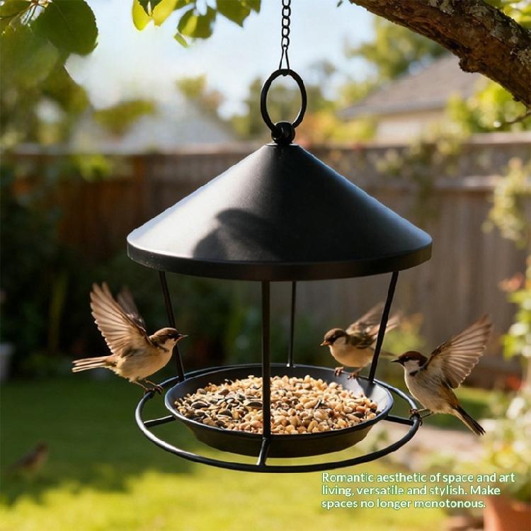 Decorative Iron Hanging Bird Feeder For Garden Ornament Large Capacity Rusts Resistant Outdoor Decoration