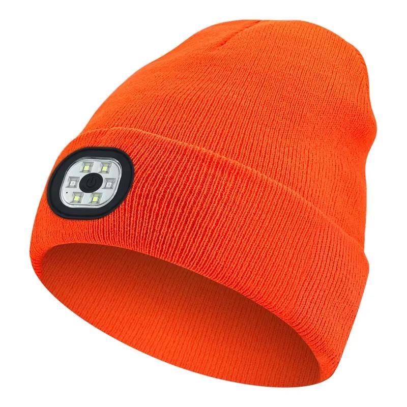 LED Beanie Hat USB Rechargeable Lighted Winter Warm Cap Unisex Headlamp Knitted Hat Flashlight Night Safety Protection