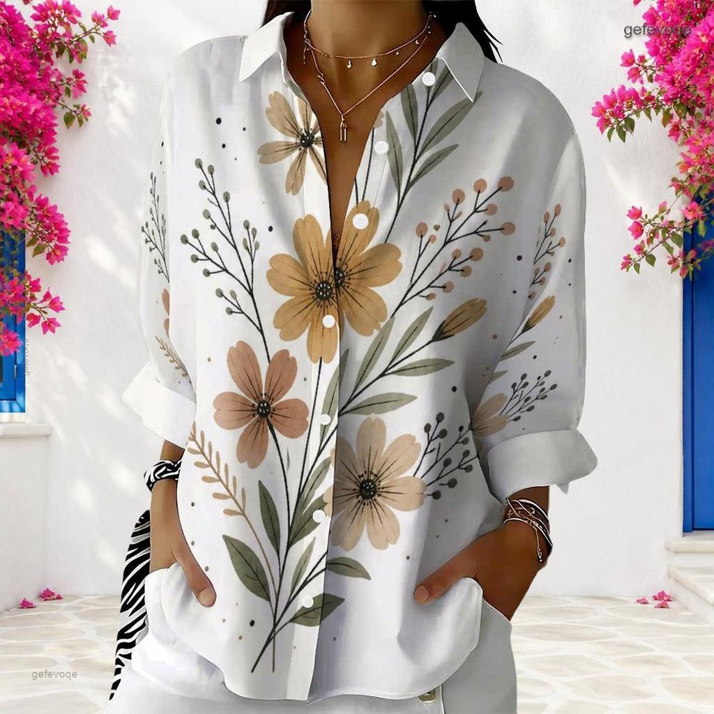 Plus Size Womens Long Sleeve White Collared Button Closure Blouse