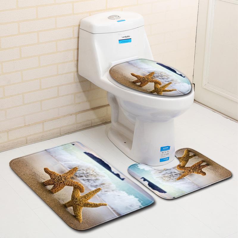 Beach Bathroom Three-Piece Floor Mat Doormat Bathroom Carpet