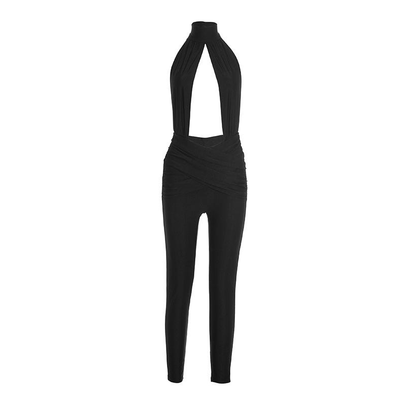European Cross-Border Autumn/Winter Women's Sexy Halter Neck Cutout Jumpsuit