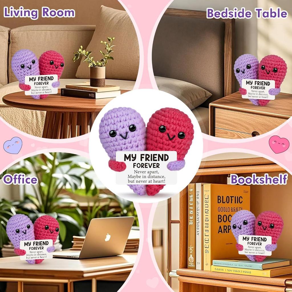 Cute Crochet Emotional Support Heart Hug Doll Desktop Ornament Funny Handwoven Kintted Heartshape Love Doll Home Room Decoration