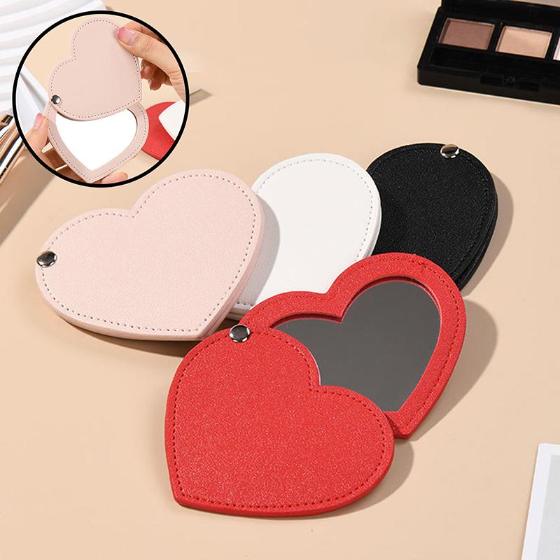 Portable Heart Shape Mirror Sliding Cover Make-Up Mirror Pocket Mirror Sliding Cover Handheld Mini Pocket Mirror Makeup Mirror