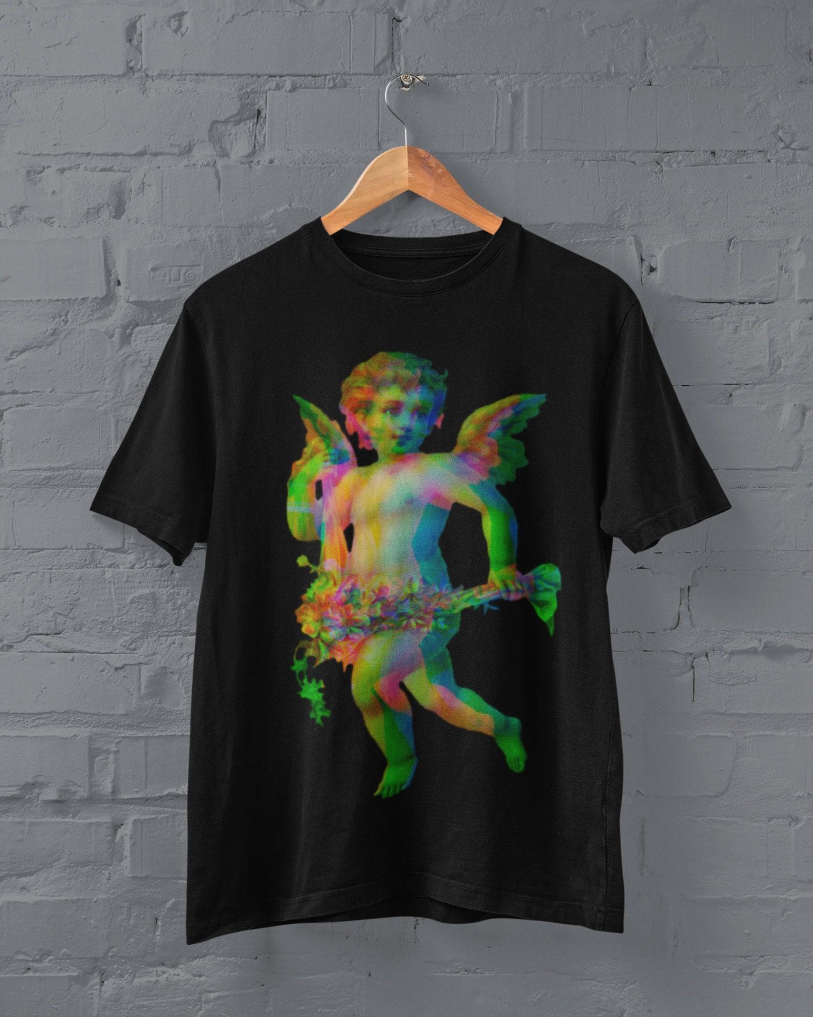 Y2k Angel Shirt, Pastel Goth Grunge Clothing, Weirdcore Tshirt, Cyberpunk Clothes, Vaporwave Alt Clothing, Glitch Angel T Shirt, Retro Y2k M